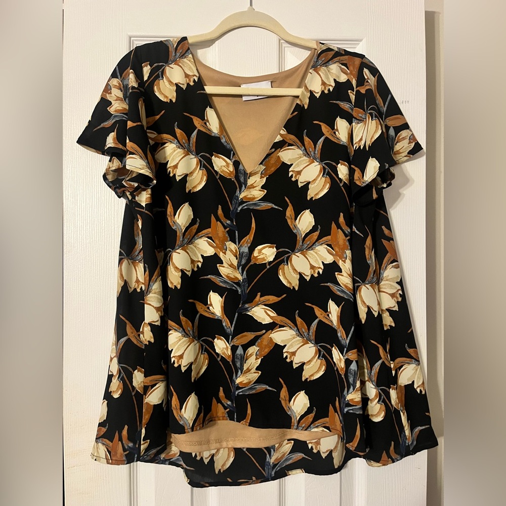 Adrienne Cream Ruffled Short Sleeve Blouse
